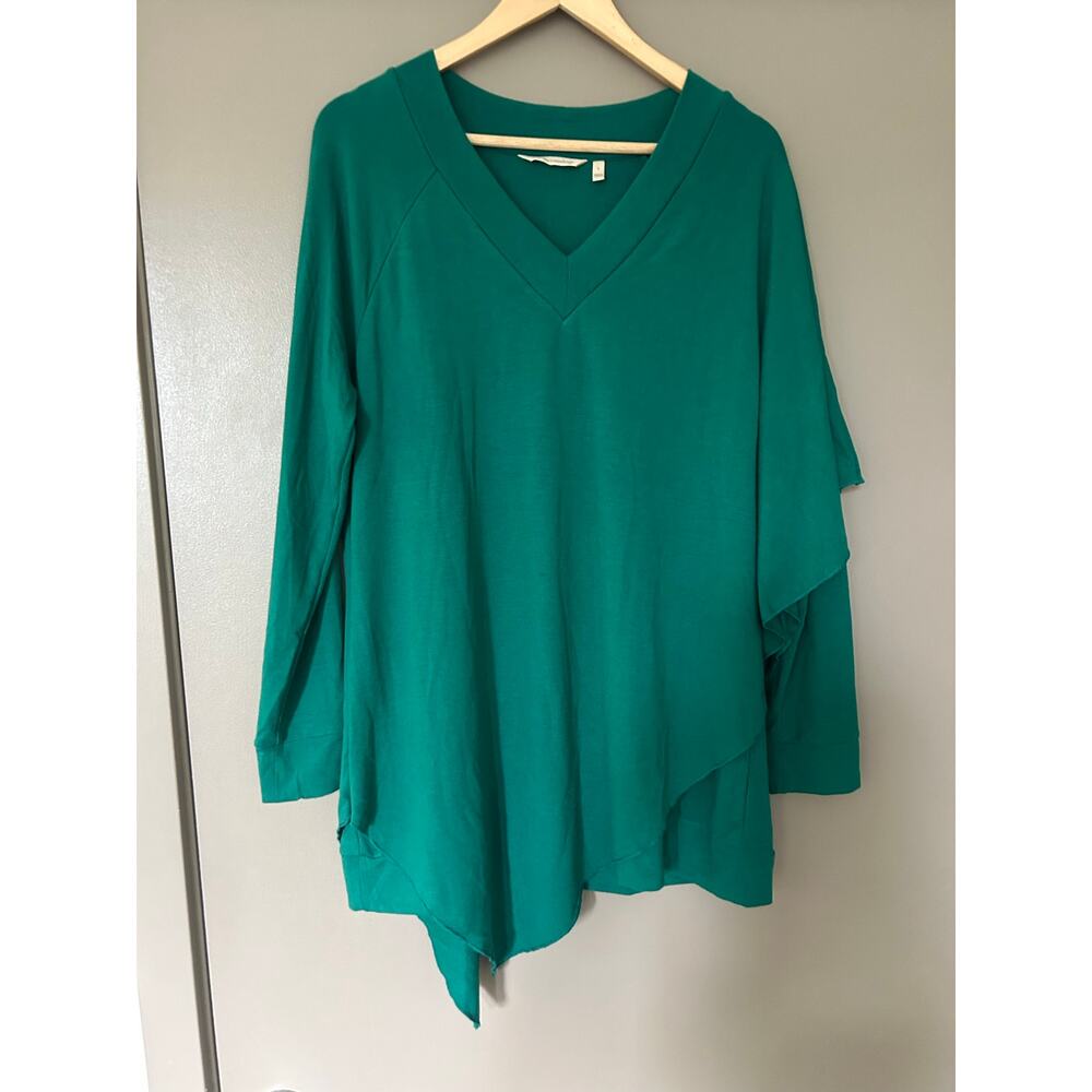 Soft Surroundings Madeline Tunic emerald Drapey artsy boho Asymmetric Lagenlook